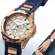  Shop Authentic Guess Interpid White & Rose Gold Dial Blue Silicone Strap Watch For Women - W0325L8 - Luxxuri