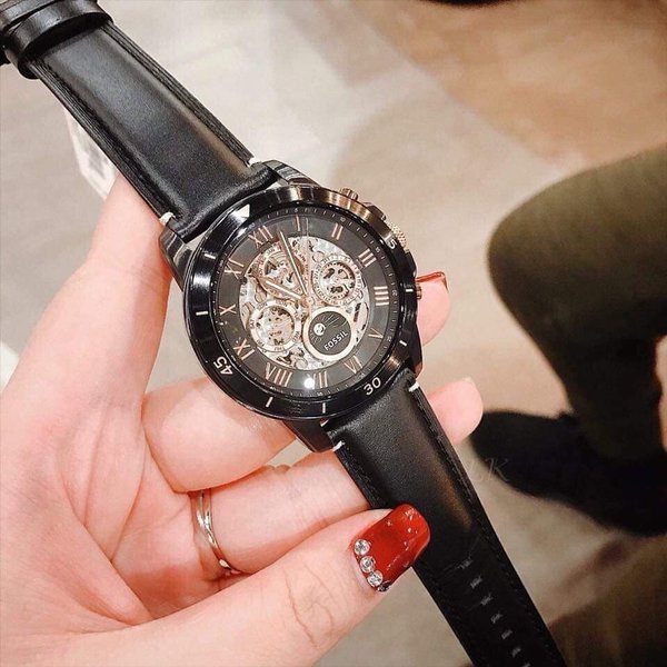  Shop Authentic Fossil Grant Sport Automatic Skeleton Black Dial Black Leather Strap Watch for Men - ME3138 - Luxxuri