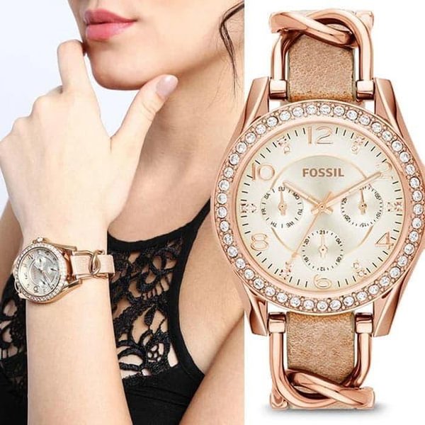  Shop Authentic Fossil Riley White Dial Sand Leather Strap Watch for Women - ES3466 - Luxxuri