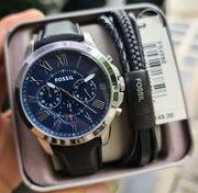  Shop Authentic Fossil Grant Chronograph Blue Dial Black Leather Strap Watch for Men - FS4990 - Luxxuri