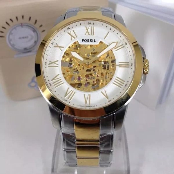  Shop Authentic Fossil Grant Automatic Skeleton White Dial Two Tone Steel Strap Watch for Men - ME3112 - Luxxuri