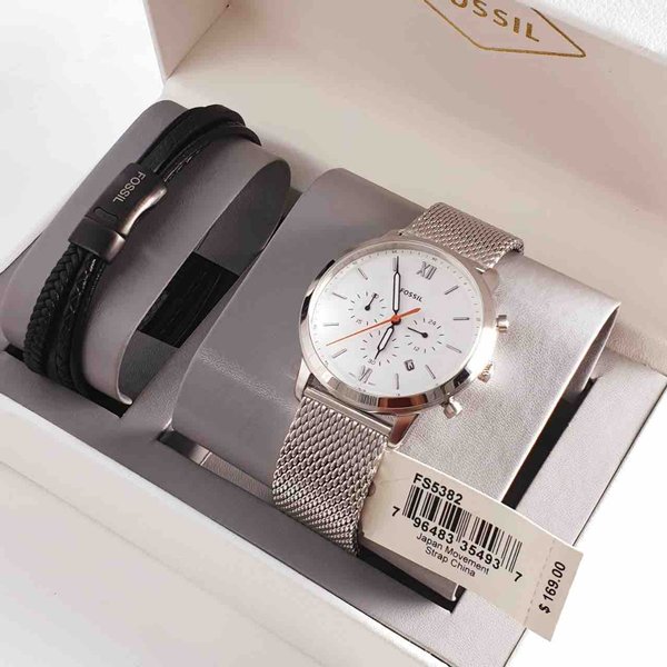  Shop Authentic Fossil Neutra Chronograph White Dial Silver Mesh Bracelet Watch for Men - FS5382 - Luxxuri