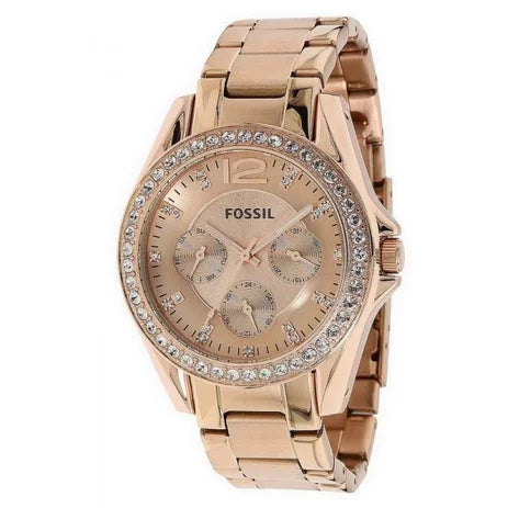  Shop Authentic Fossil Riley Multifunction Rose Gold Dial Rose Gold Steel Strap Watch for Women - ES2811 - Luxxuri