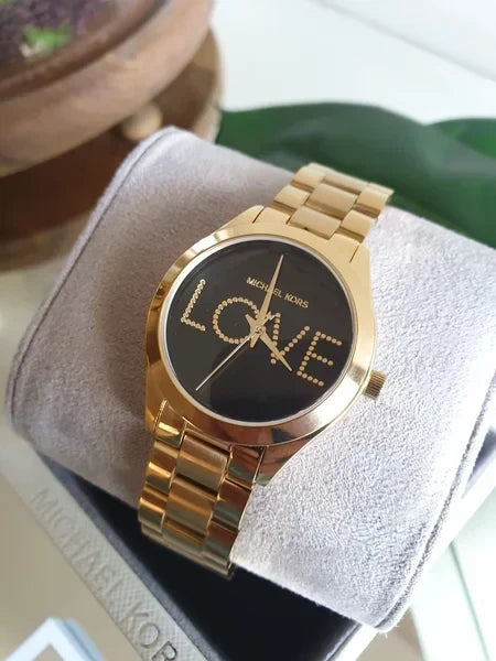 Shop Authentic Michael Kors Slim Runway Black Dial Gold Steel Strap Watch for Women - MK3803 - Luxxuri