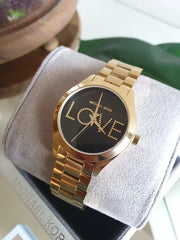  Shop Authentic Michael Kors Slim Runway Black Dial Gold Steel Strap Watch for Women - MK3803 - Luxxuri