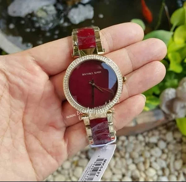 Shop Authentic Michael Kors Parker Mother of Pearl Red Dial Two Tone Steel Strap Watch for Women - MK6427 - Luxxuri