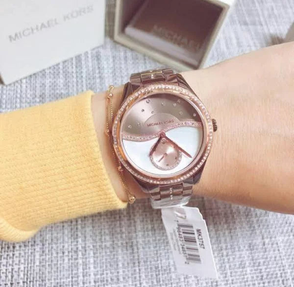  Shop Authentic Michael Kors Lauryn Rose Gold Dial Brown Steel Strap Watch for Women - MK3757 - Luxxuri