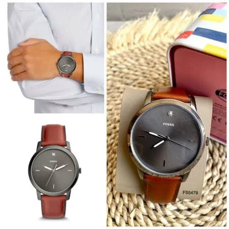  Shop Authentic Fossil The Minimalist 3H Grey Dial Brown Leather Strap Watch for Men - FS5479 - Luxxuri