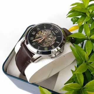 Shop Authentic Fossil Grant Automatic Skeleton Black Dial Brown Leather Strap Watch for Men - ME3095 - Luxxuri