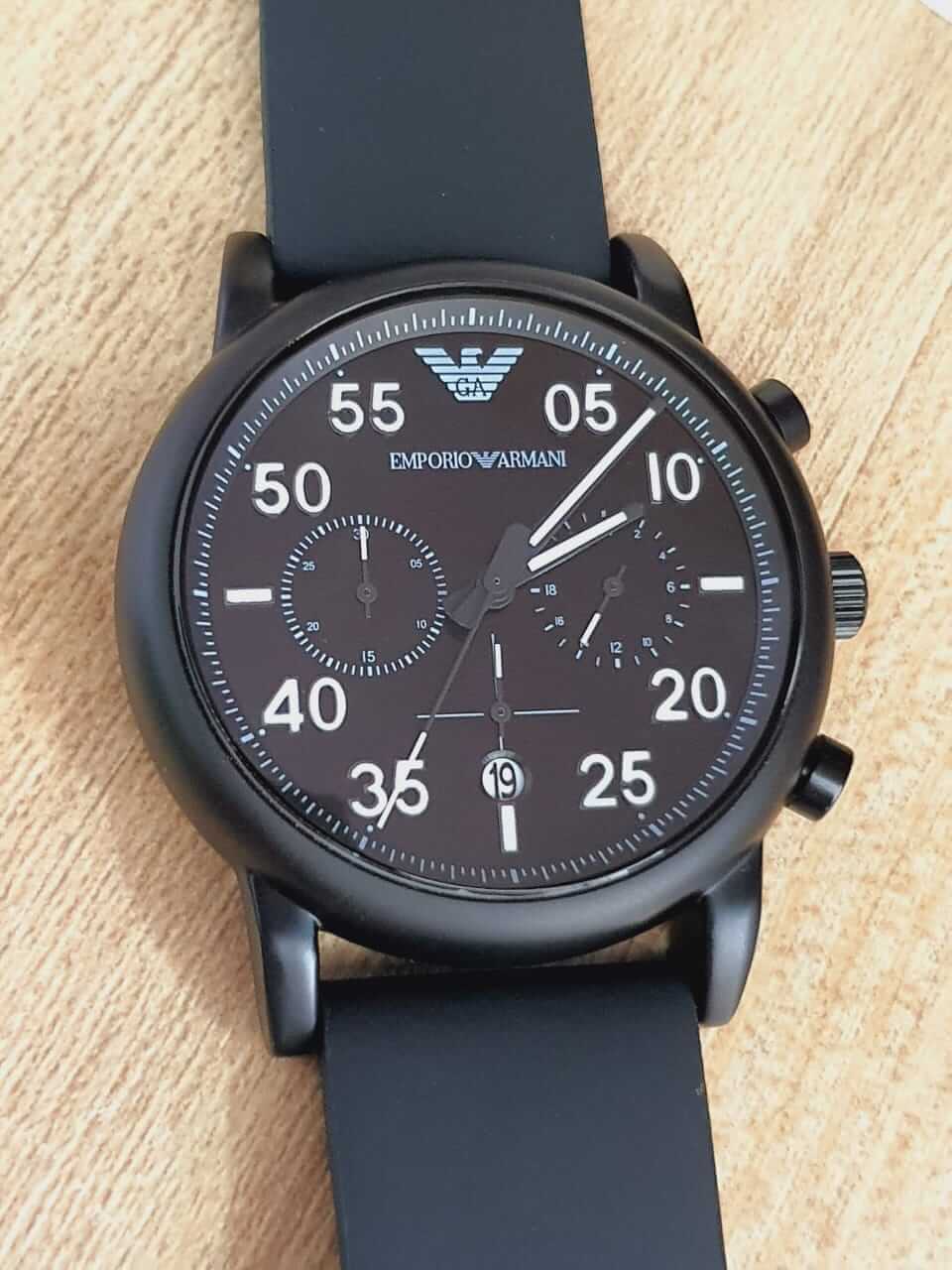  Shop Authentic Emporio Armani Luigi Chronograph Black Dial Black Leather Strap Watch For Men - AR11133 - Luxxuri