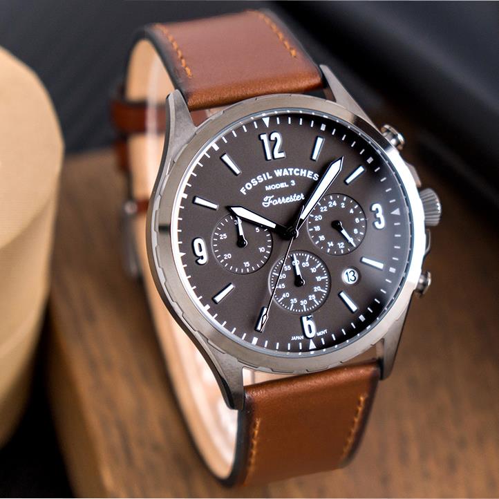  Shop Authentic Fossil Forrester Chronograph Grey Dial Brown Leather Strap Watch for Men - FS5815 - Luxxuri
