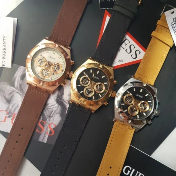  Shop Authentic Guess Analog Multifunction White Dial Brown Leather Strap Watch for Men - GW0262G3 - Luxxuri