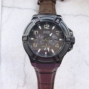 Shop Authentic Guess Rigor Analog Quartz Black Dial Brown Leather Strap Watch For Men - W0040G2 - Luxxuri