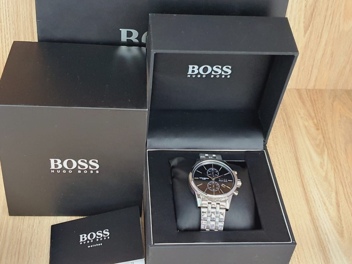  Shop Authentic Hugo Boss Jet Black Dial Silver Steel Strap Watch for Men - 1513383 - Luxxuri