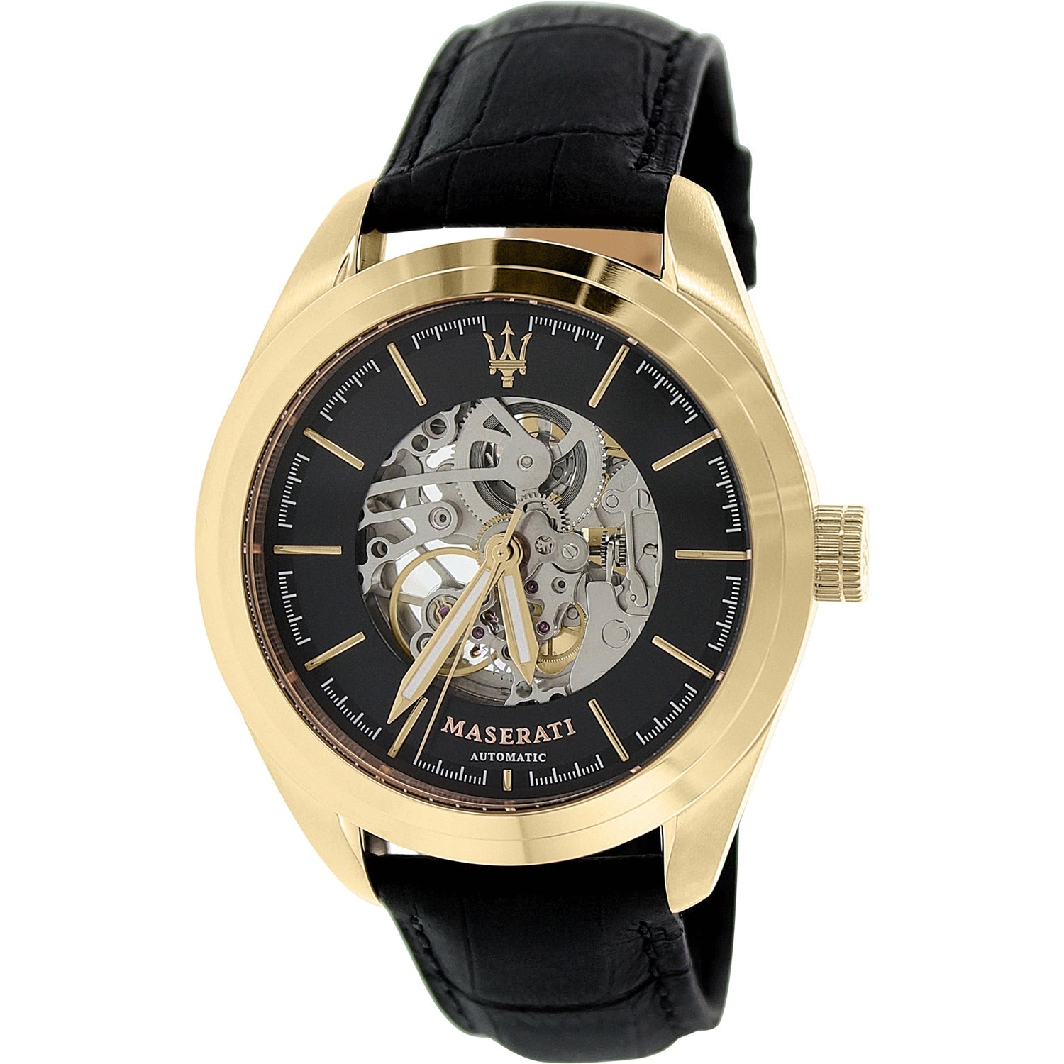  Shop Authentic Maserati Traguardo Automatic Black Skeleton Dial Black Leather Strap Watch For Men - R8821112001 - Luxxuri