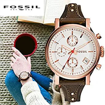  Shop Authentic Fossil Boyfriend White Dial Brown Leather Strap Watch for Women - ES3616 - Luxxuri