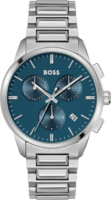  Shop Authentic Hugo Boss Dapper Chronograph Blue Dial Silver Steel Strap Watch For Men - 1513927 - Luxxuri