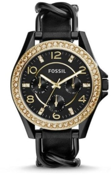  Shop Authentic Fossil Riley Black Dial Black Leather Strap Watch for Women - ES3696 - Luxxuri