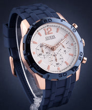  Shop Authentic Guess Caliber Chronograph White Dial Blue Silicone Strap Watch for Men - W0864G5 - Luxxuri
