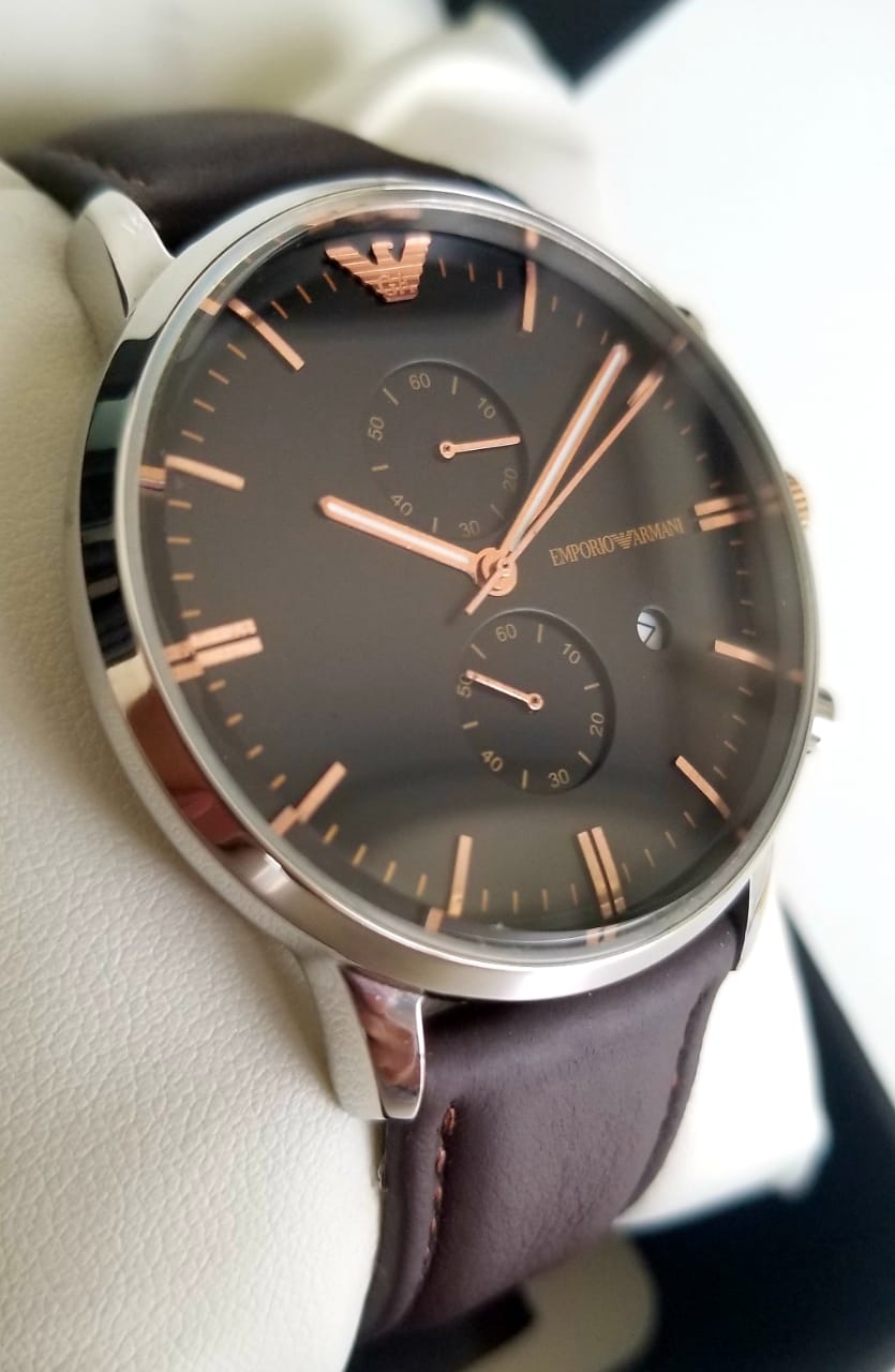  Shop Authentic Emporio Armani Classic Chronograph Brown Dial Brown Leather Strap Watch For Men - AR0387 - Luxxuri
