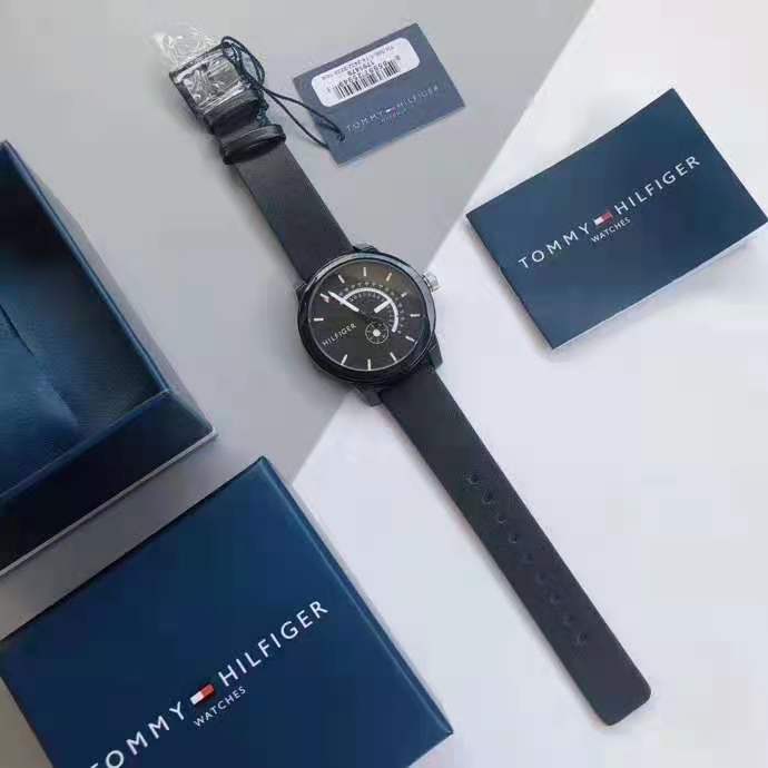  Shop Authentic Tommy Hilfiger Denim Quartz Black Dial Black Leather Strap Watch for Men - 1791479 - Luxxuri