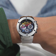  Shop Authentic Guess Poseidon Chronograph Rainbow Dial White Silicone Strap Watch For Men - GW0425G4 - Luxxuri