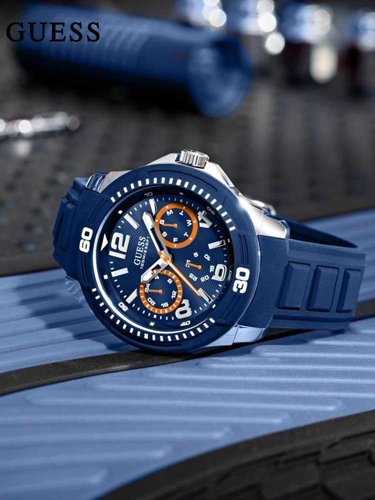  Shop Authentic Guess Trade Blue Dial Blue Silicone Strap Watch for Men - W0967G2 - Luxxuri