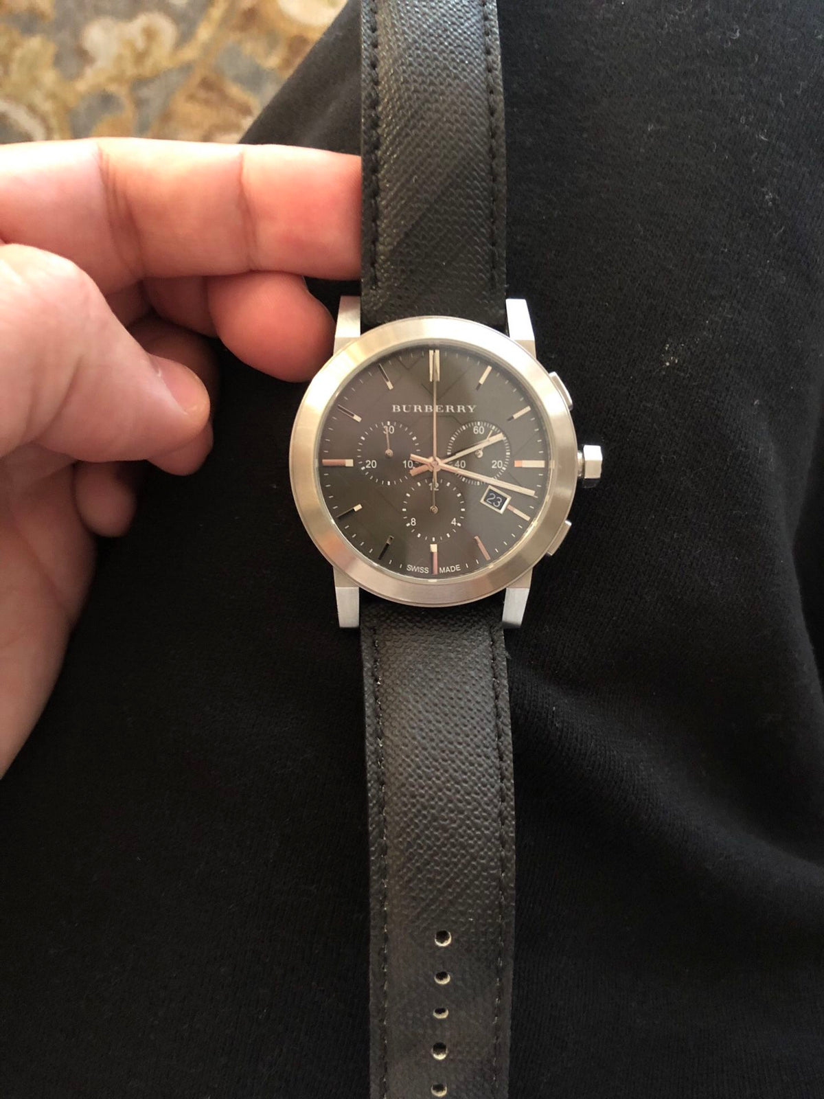  Shop Authentic Burberry The City Grey Dial Black Leather Strap Watch for Men - BU9362 - Luxxuri