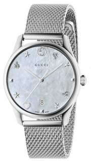  Shop Authentic Gucci G-Timeless Mother of Pearl Dial Silver Mesh Bracelet Watch For Women - YA1264040 - Luxxuri