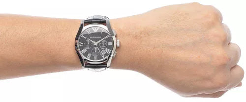  Shop Authentic Emporio Armani Valente Chronograph Black Dial Black Leather Strap Watch For Men - AR1633 - Luxxuri