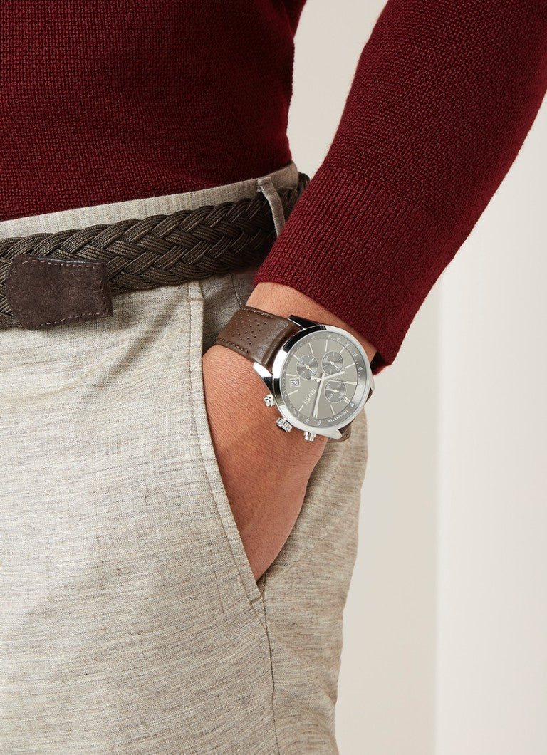  Shop Authentic Hugo Boss Grand Prix Grey Dial Brown Leather Strap Watch for Men -  1513476 - Luxxuri