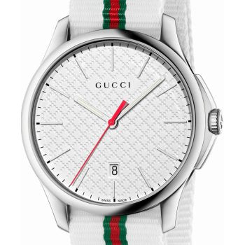  Shop Authentic Gucci G Timeless Quartz White DIal White NATO Strap Watch For Men - YA126322 - Luxxuri