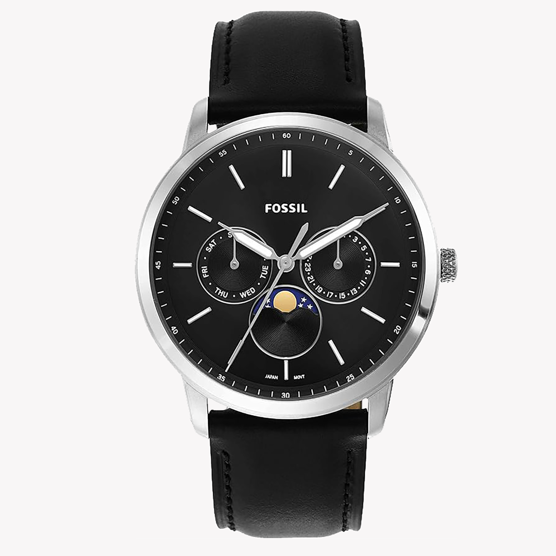  Shop Authentic Fossil Neutra Minimalist Moonphase Black Dial Black Leather Strap Watch for Men - FS5904 - Luxxuri