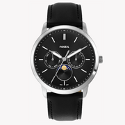  Shop Authentic Fossil Neutra Minimalist Moonphase Black Dial Black Leather Strap Watch for Men - FS5904 - Luxxuri
