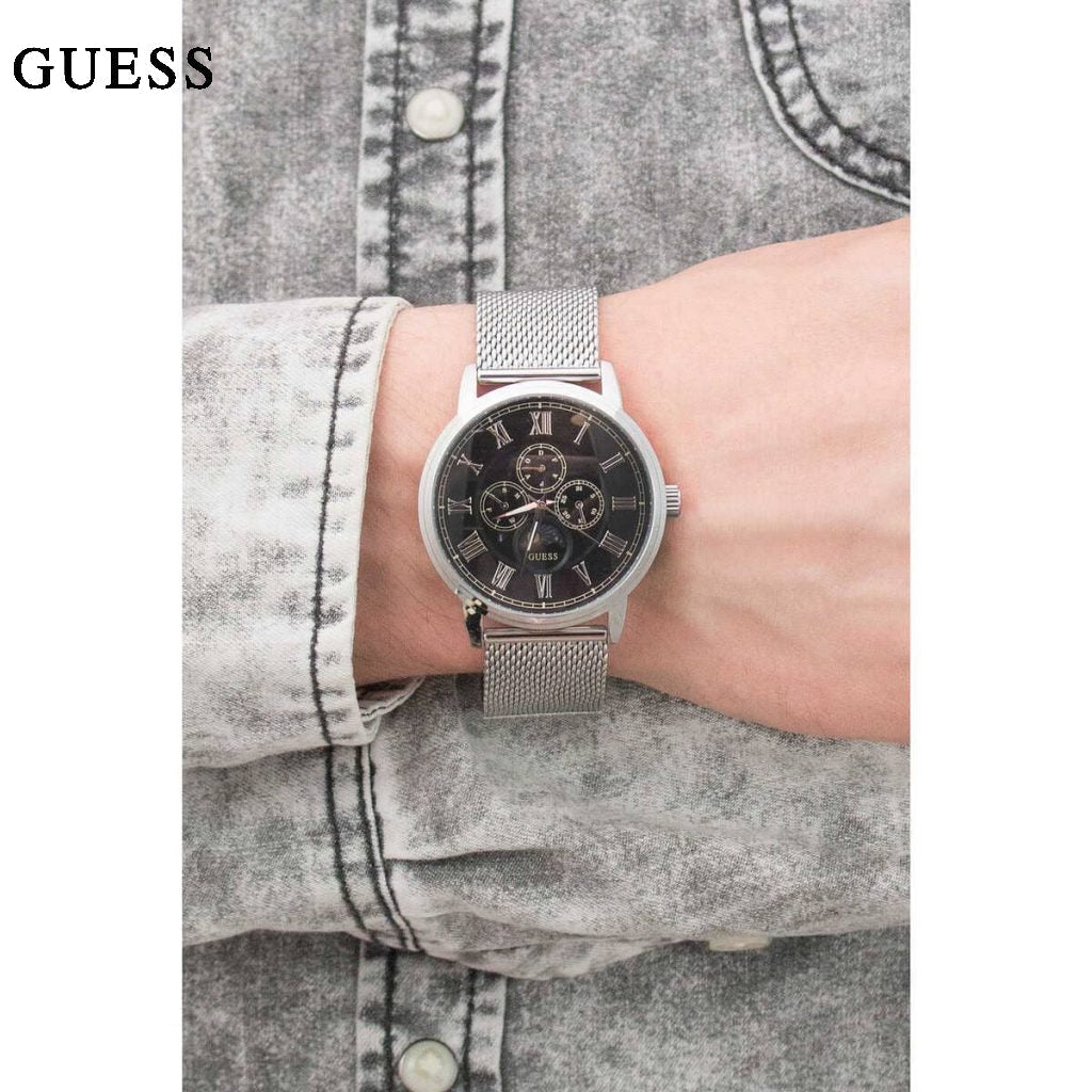  Shop Authentic Guess Delancey Black Dial Silver Mesh Bracelet Watch for Men - W0871G1 - Luxxuri