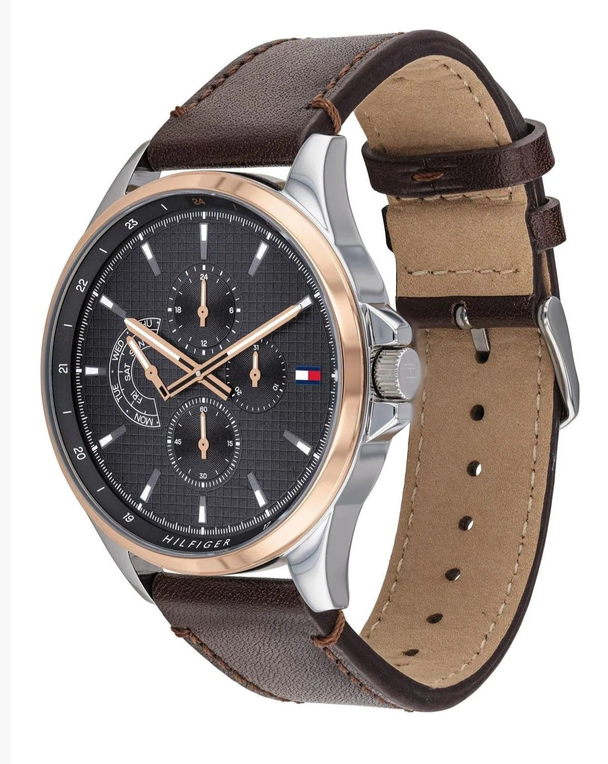 Shop Authentic Tommy Hilfiger Shawn Multifunction Grey Dial Brown Leather Strap Watch for Men - 1791615 - Luxxuri