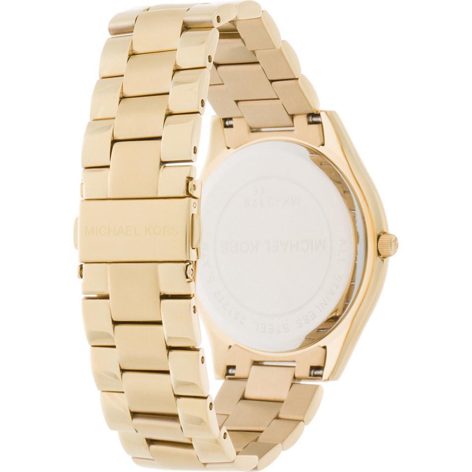  Shop Authentic Michael Kors Slim Runway Gold Dial Gold Stainless Steel Strap Watch for Women - MK3179 - Luxxuri