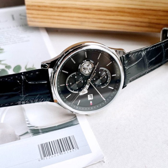  Shop Authentic Tommy Hilfiger Weston Chronograph Black Dial Black Leather Strap Watch For Men - 1710502 - Luxxuri