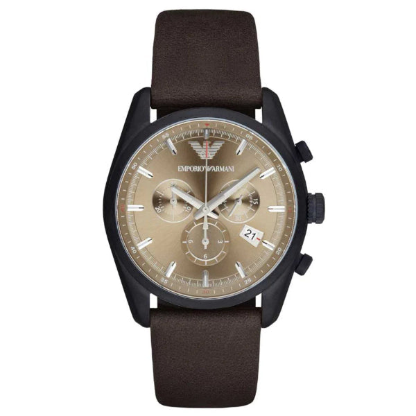  Shop Authentic Emporio Armani Sportivo Chronograph Beige Dial Brown Leather Strap Watch For Men - AR6078 - Luxxuri