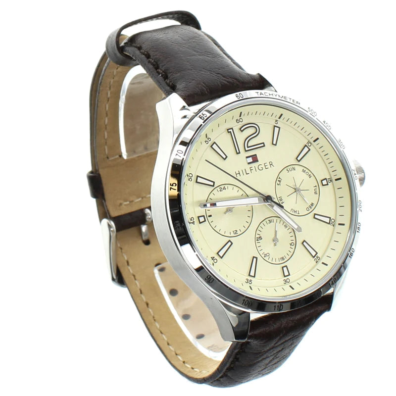  Shop Authentic Tommy Hilfiger Gavin Chronograph White Dial Brown Leather Strap Watch for Men - 1791467 - Luxxuri