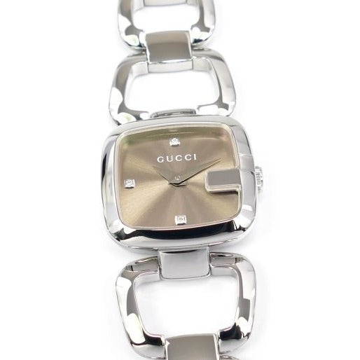  Shop Authentic Gucci G Gucci Brown Dial Silver Steel Strap Watch For Women - YA125503 - Luxxuri