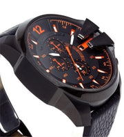  Shop Authentic Diesel Mega Chief Chronograph Black Dial Black Leather Strap Watch For Men - DZ4291 - Luxxuri