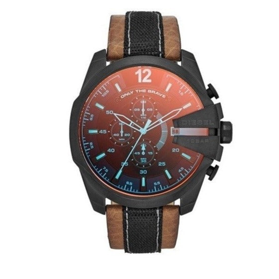  Shop Authentic Diesel Mega Chief Quartz Black Dial Two Tone Leather Strap Watch For Men - DZ4305 - Luxxuri