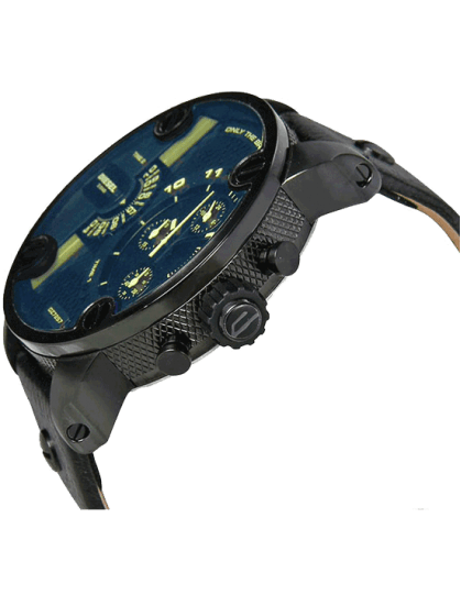  Shop Authentic Diesel Little Daddy Blue Dial Black Leather Strap Watch For Men - DZ7257 - Luxxuri
