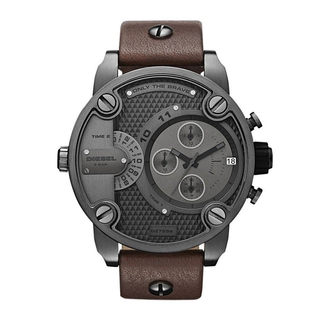  Shop Authentic Diesel Little Daddy SBA Small Sized Grey Dial Brown Leather Strap Watch For Men - DZ7258 - Luxxuri
