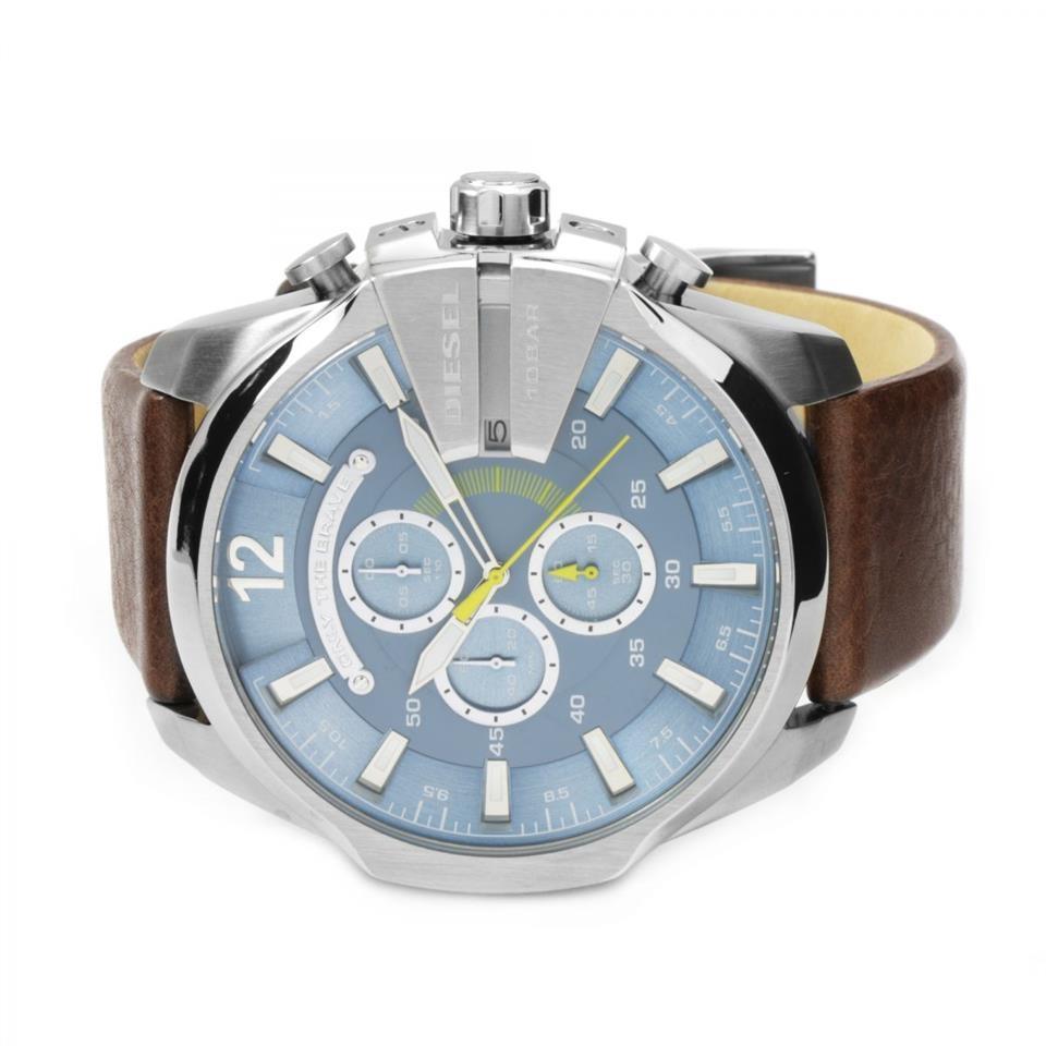  Shop Authentic Diesel Mega Chief Light Blue Dial Brown Leather Strap Watch For Men - DZ4281 - Luxxuri