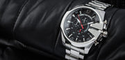  Shop Authentic Diesel Mega Chief Chronograph Black Dial Silver Steel Strap Watch For Men - DZ4308 - Luxxuri