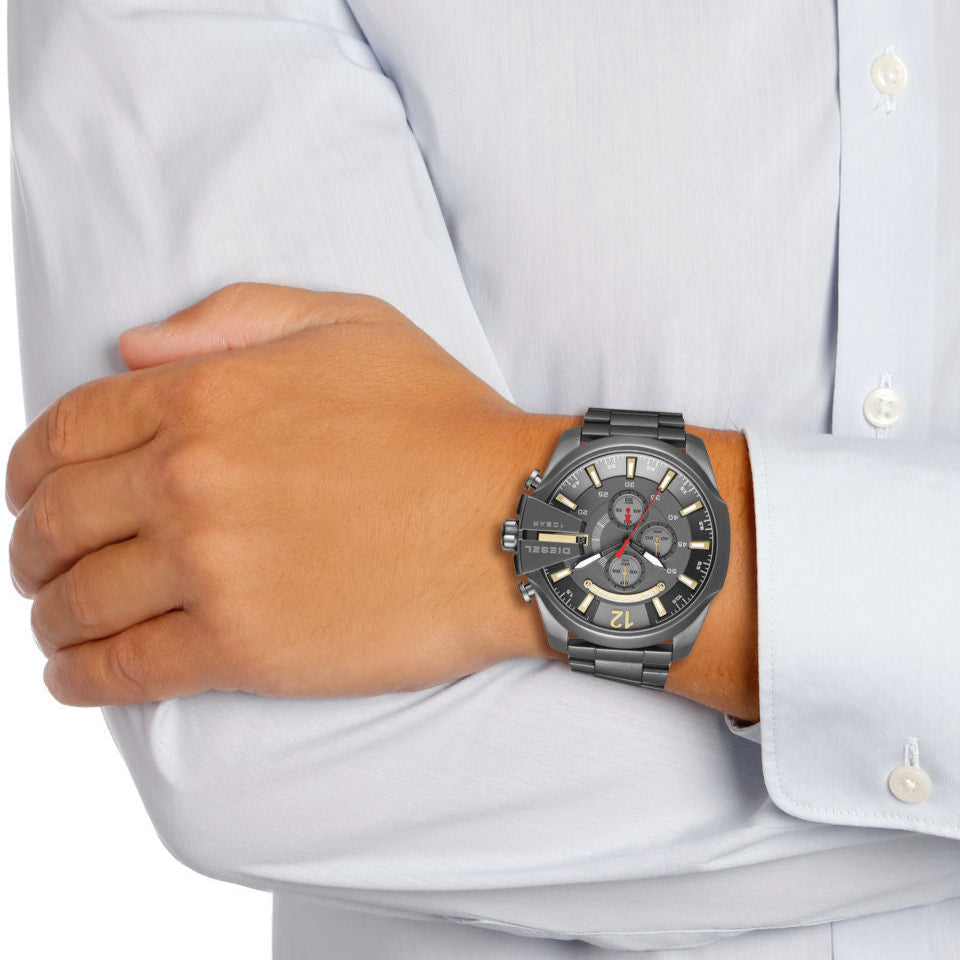  Shop Authentic Diesel  Mega Chief Chronograph Grey Dial Grey Steel Strap Watch For Men - DZ4421 - Luxxuri