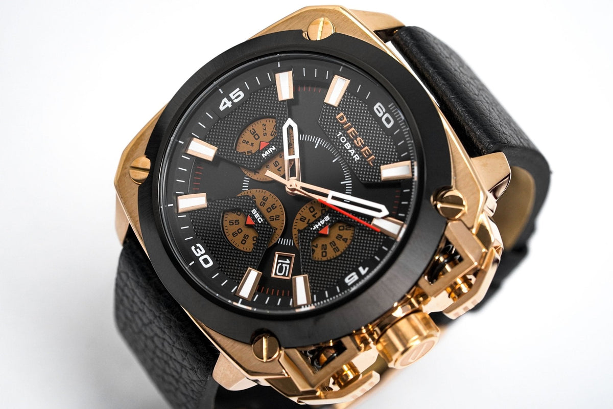  Shop Authentic Diesel BAMF Chronograph Black Dial Black Leather Strap Watch For Men - DZ7346 - Luxxuri