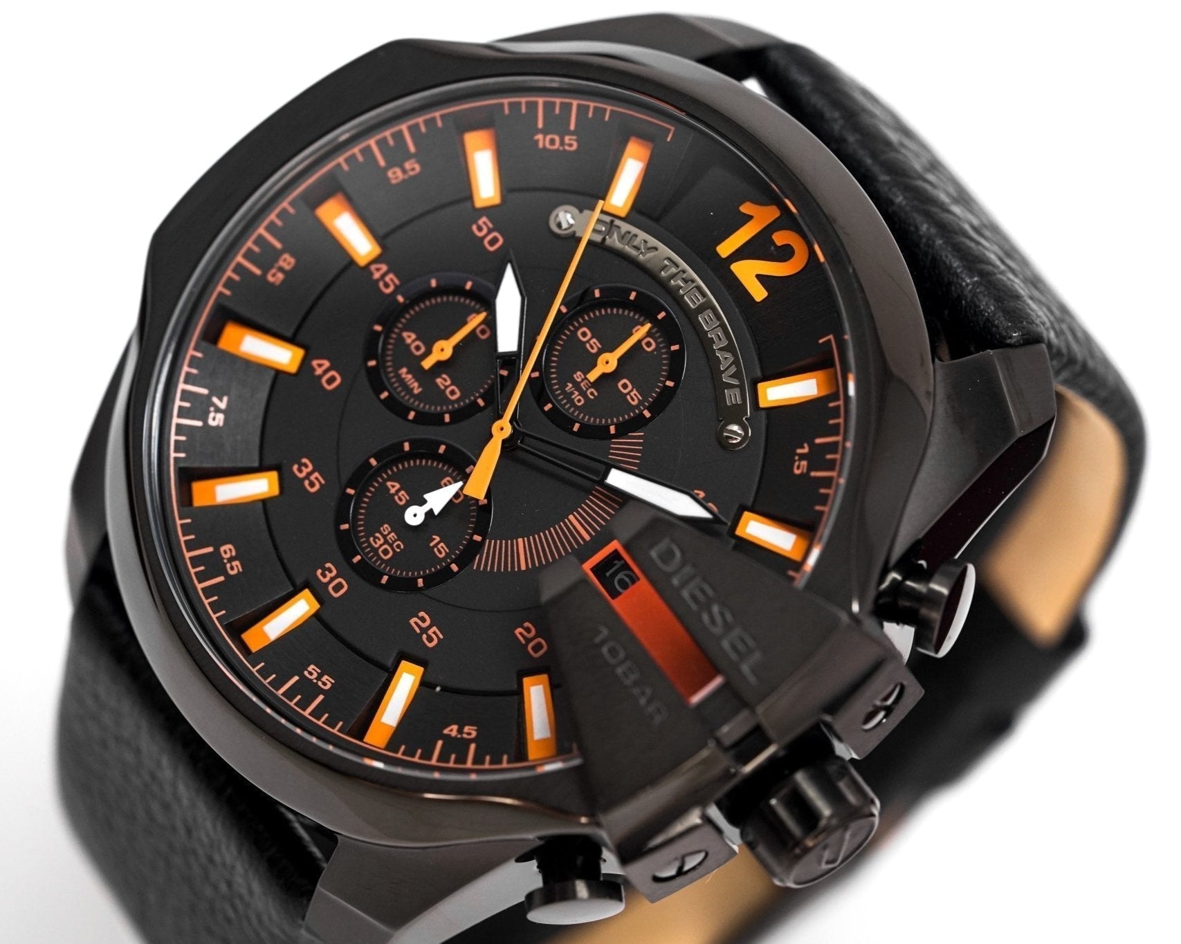  Shop Authentic Diesel Mega Chief Chronograph Black Dial Black Leather Strap Watch For Men - DZ4291 - Luxxuri